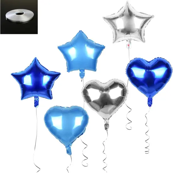 18 Pieces 18" Royal Blue Light Blue Silver Star Balloons Heart Balloons Foil Balloons for Birthday Party Wedding Baby Shower Decorations Balloon {2}