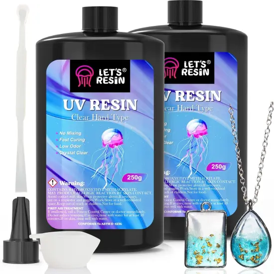 LET'S RESIN UV Resin, Upgraded 500g Crystal Clear UV Resin Hard, Low Odor Ultraviolet Epoxy Resin, UV Light Cure Solar Sunlight Activated Glue for Jewelry, Craft Decoration {1}