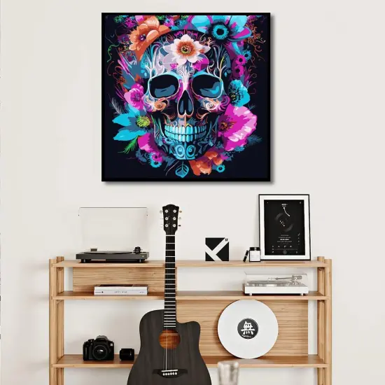 Paint by Numbers Adult Kit -Adult Paint by Numbers Skull Flower,Paint by Number for Gift Home Wall Decor (13.78 x 13.78 Inch) {5}
