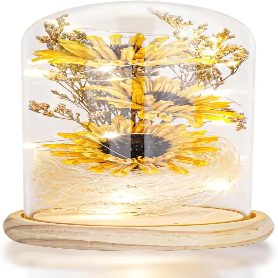 Artificial Sunflower in Glass Dome with LED Lights, Sunflower Gift for Women, Mom, Grandma, Birthday/Mother's Day/Home Decor - Thoughtful Keepsake Present for Anniversary {2}