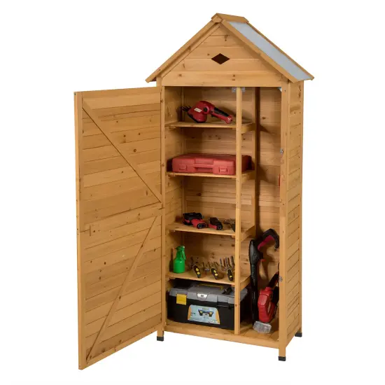 Natural Fir Wood Outdoor Storage Shed with Galvanized Sheet Roof {4}