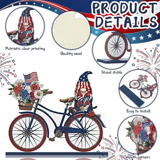 6 Pcs Memorial Day Wooden Table Decor Patriotic Wood Sign Tabletop Centerpiece Rustic USA Star Decorations for Office Desk Farmhouse Home Kitchen Tiered Tray Decor Shelves Table Decorations {3}