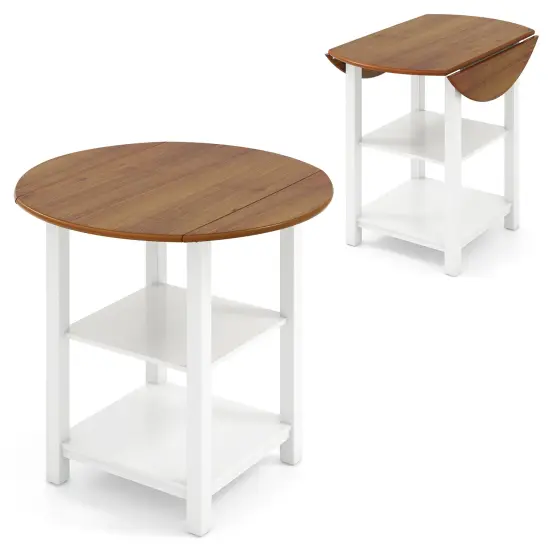 White Folding Dining Table with Storage and Rubber Wood {1}