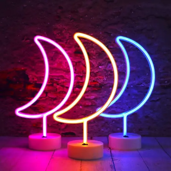 Summer LED Neon Moon Lights &ndash; Crescent Moon Shape Neon Sign, Battery Operated Table Lamp for Bedroom & Home Decor {3}