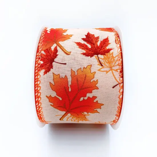 Designer's Shop WR 63-5104 2.5&rdquo; x 10 yard Autumn Maple Leaves wired edge ribbons {2}