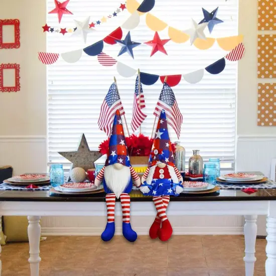 2Pcs 4th of July Patriotic Gnomes Plush Decorations - Mr & Mrs Handmade Swedish Tomte Gnomes Ornaments for Patriotic Party Table Decor {4}