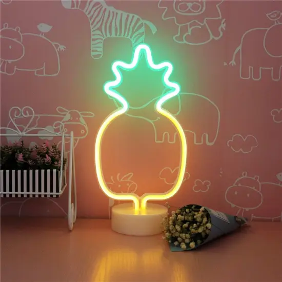 Summer Pineapple Neon Sign &ndash; Warm White LED Light for Luau Parties, Weddings, and Tropical Vibes | USB/Battery Operated Table Light {4}