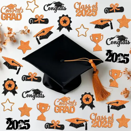 200PCS Orange Glitter Graduation Confetti Class of 2025 Graduation Table Decorations Graduation Party Decorations Graduation Decorations Class of 2025 for 2025 Graduation Party Supplies {4}