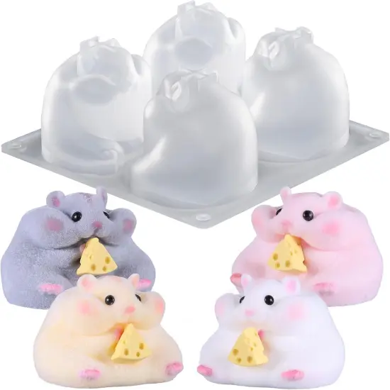 LET'S RESIN 4-in-1 Hamster Silicone Molds for Taba Squishy, 3D Animal Molds to Make Decompression and Cute Birthday Gift for Hamster Lover, Flexible and Durable Resin Mould {1}