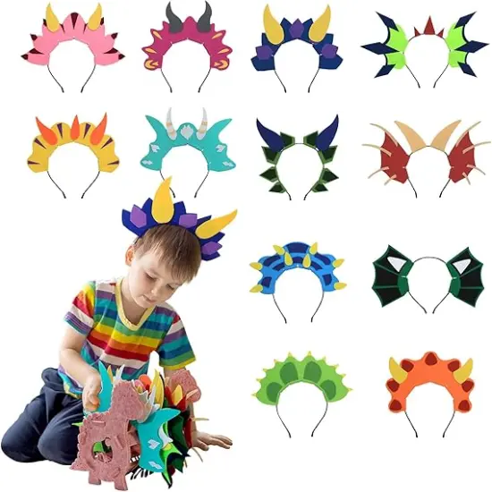 12 Pcs Dinosaur Headbands with Hairband Holder Party Hats for Kids Dinosaur Party Favors Dinosaur Birthday Decorations Dinosaur Themed Activities Halloween Cosplay {1}