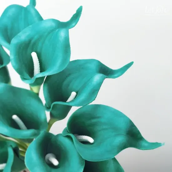 12Pcs Artificial Calla Lily Teal Flowers &ndash; Faux Klein Blue Calla Lilies Summer Bouquets for Home Decoration {3}