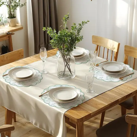 60 Pcs Sage Green Floral Paper Placemats, 13.5 Inch Disposable Scalloped Table Mats Vintage Floral Banquet Place Mats Sage Green Toile Placemat for Table Setting Wedding Bridal Tea Party Supplies {4}