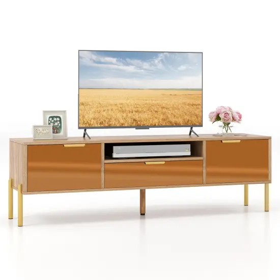 Natural Wood TV Stand with Mirror Accents, 65 inches Console {4}