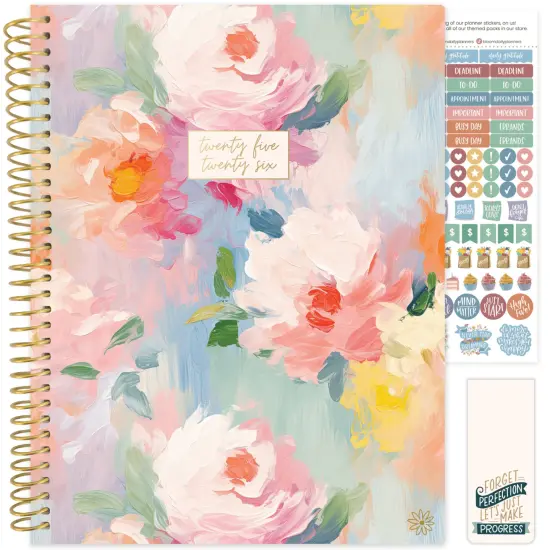 bloom daily planners 2025-26 Academic Planner, Soft Cover, 8.5" x 11", Painted Peonies {1}
