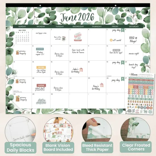 bloom daily planners 2025-26 Academic Desk & Wall Calendar, 16" x 21", Greenery {4}