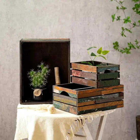 Set of 3 Rustic Distressed Wood Nesting Crates {4}