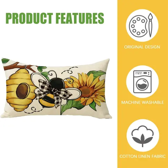 Honeycomb Sunflower Flower Porch Patio Outdoor Pillowcase, Beehive Floral Bow Sofa Cushion Case Home Decor {2}