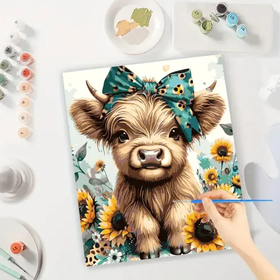 Easy Paint by Numbers Kit for Adults Beginner, Cow Adult Paint by Number Kits on Canvas, DIY Painting with Numbers for Adults, Acrylic Simple Oil Paint by Number Kits for Home Wall Decor 16x16 In {3}