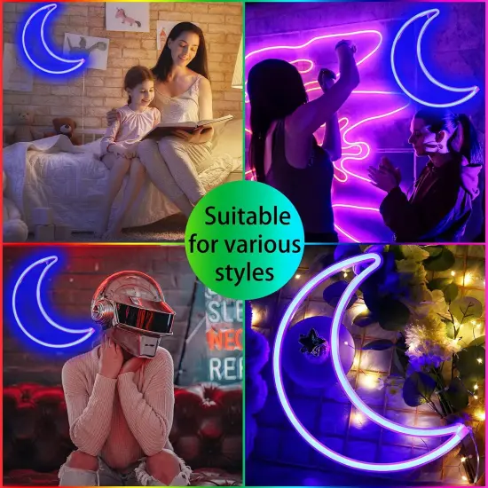 LED Blue Moon Neon Light, Cute Neon Moon Sign, USB or Battery Powered Decorative Night Light for Bedroom, Office, Dorm, Party, and Summer Events (Blue Moon) {3}