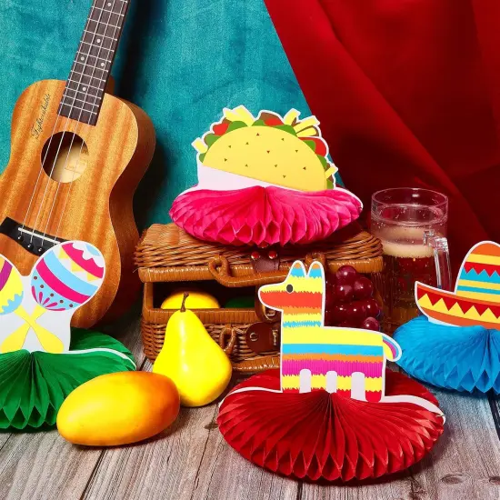 9 Pieces Fiesta Party Decorations Mexican Party Table Decor 8'' fiesta Honeycomb Mexican Table Centerpieces Cinco De Mayo Decorations for Taco Day of The Dead Decor Supplies Favors {4}