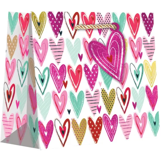 Pack/6: Pretty Hearts Gift Bag - 10 x 4 x 8" {1}
