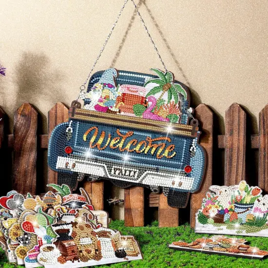 21 Pcs Interchangeable Diamond Painting Welcome Sign for Front Door Diamond Painting Truck Decor Interchangeable Seasonal Welcome Sign for DIY Art Kit Wall Window Door Farmhouse {2}