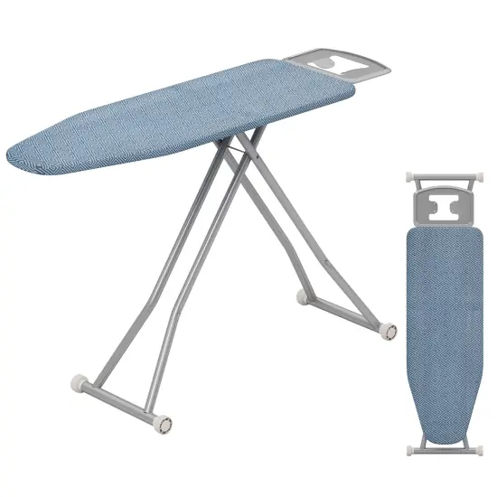 Adjustable Carbon Steel Ironing Board with Heat-Resistant Silver Coating and Iron Rest &ndash; 7-Level Height {1}