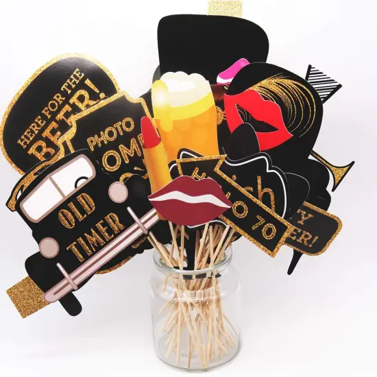 70th Birthday Photo Booth Props(41Pcs), 70 Fabulous Party Supplies, Gold and Black Birthday Favor Decorations {4}