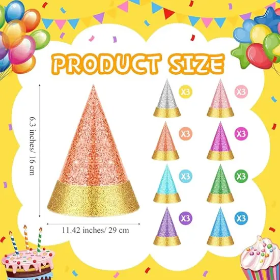 24 Pcs Colorful Party Hats for Adults Glitter Birthday Colorful Reusable Celebration Paper Hats for Birthday, Tea Party, Wedding, Jamboree, Photo Props {2}