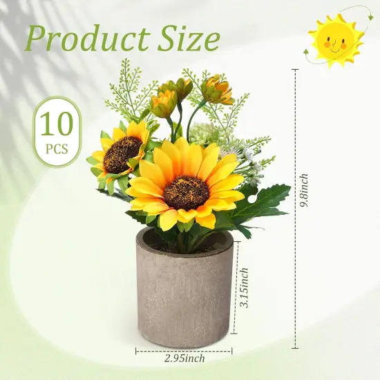 Summer Sunflower Floral Arrangements&ndash; 10 Pcs Artificial Flowers in Rustic Pots, Faux Sunflower Centerpieces for Seasonal Home & Kitchen Displays {2}