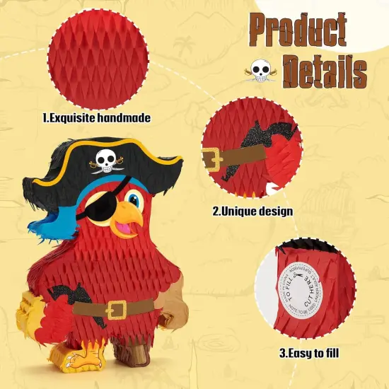 Pirate Pi&ntilde;ata - Pirate Parrot Pi&ntilde;ata with Blindfold and Bat for Boys' Birthday Party Adventure Theme Decorations {3}