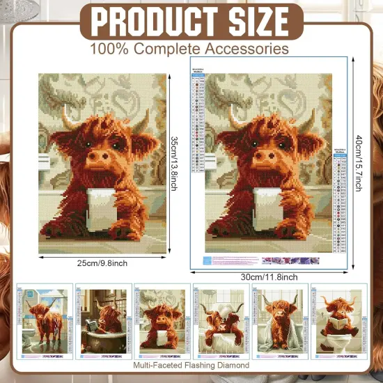 6 Pack Highland Cow Diamond Art Kits for Adults Beginners Cow 5d Spring Summer Diamond Painting Art Kits Flower DIY Diamond Painting with Round Gem Art Kits for Home Wall Decor Gift(Funny) {3}