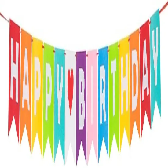 Assembled Happy Birthday Banner Rainbow Bunting Decorations, Durable Felt Fabric {2}
