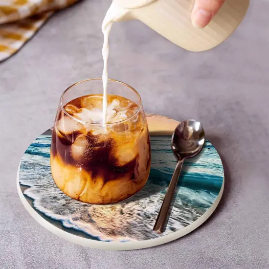 2 Pcs Beautiful Sea Wave and Sky at Sunset Cup Coasters {3}