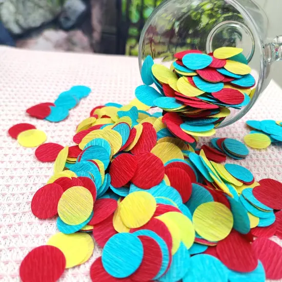 Carnival Circus Table Confetti Red Yellow and Blue 1 inch Crepe Paper Dots Table Scatter Confetti for Birthday Paw Party Decorations 1000 Pcs {2}
