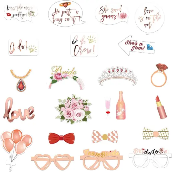 Wedding Photo Booth Props, Bachelorette Party Decorations, Engagement Party Decorations in Rose Gold, Pink with Glitter 23 pcs Pre-Assembled Funny Props Welcome to Seller Assistant Please log in to your account to start working Log in {2}