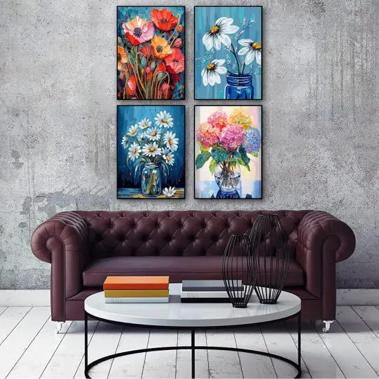 Diamond Painting Kits, 4 Pack Flower 5D DIY Full Drill Diamond Art Painting Kits for Adults, Seaside Diamond Painting Gem Art Craft for Home Wall Decor (11.8 * 15.8 inch {2}