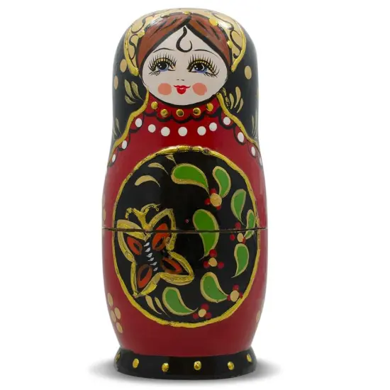 Set of 5 Red & Black Wooden Nesting Dolls Matryoshka 6.5 Inches {4}