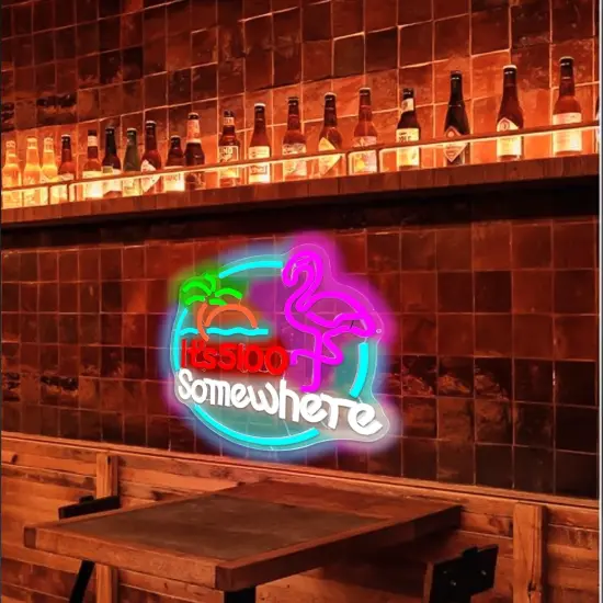 Summer Flamingo "It&rsquo;s 5:00 Somewhere" Neon Sign &ndash; Tropical Summer LED Wall Light for Tiki Bars, Home Bars, Patios & Poolside Vibes {4}