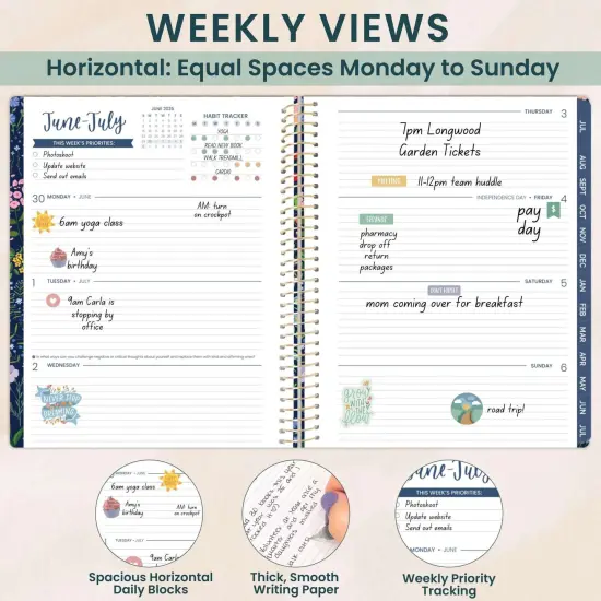 bloom daily planners 2025-26 Academic Planner, Soft Cover, 8.5" x 11", Garden Party, Navy {4}