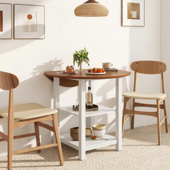 White Folding Dining Table with Storage and Rubber Wood {6}