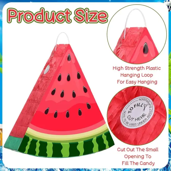 Watermelon Pi&ntilde;ata with Blindfold Bat and Confetti Fruit Pi&ntilde;ata Summer Decorations for Birthday Party Summer Theme Party Game Supplies, 12.6 x 13 x 3 {3}