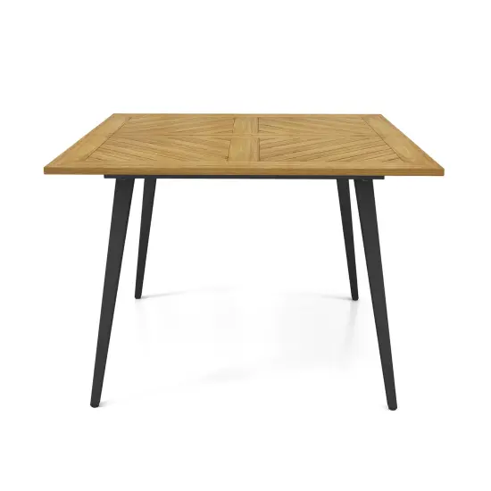 Acacia Wood Metal 4-Person Dining Table with Umbrella Hole {1}