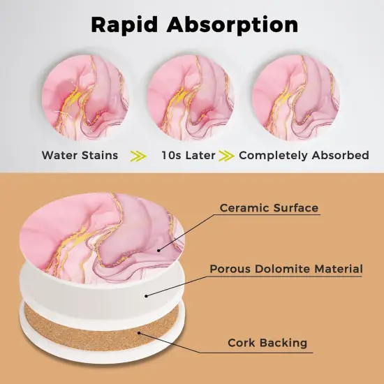 Set of 6 Pink Coasters for Drinks with Gold Holder {2}