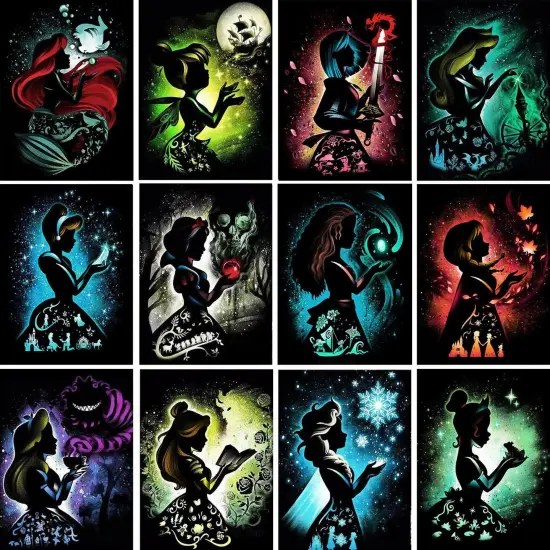 12 Pieces Princess Diamond Painting Kit, 5D Adult Diamond Art, Round Full Diamond Digital Painting Kit, Gemstone Art Painting Kit, DIY Diamond Painting Kit for Beginners (11.8x15.7in) {1}