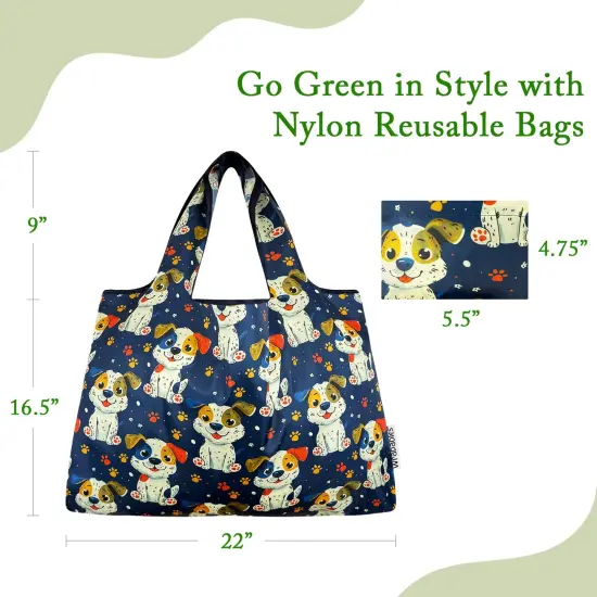 Wrapables Large Foldable Tote Nylon Reusable Grocery Bags, Puppies and Paws {2}