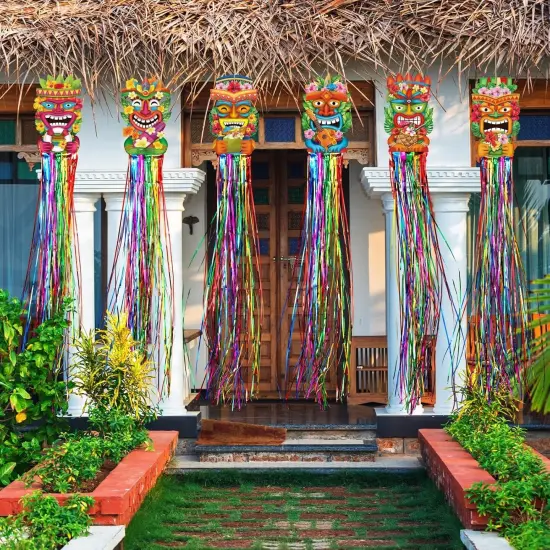 8 Pcs Summer Hawaiian Luau Party Decoration Tiki Totem Hanging Decorations with Tassels for Aloha Hawaii Luau Tropical Birthday Party Supplies {3}