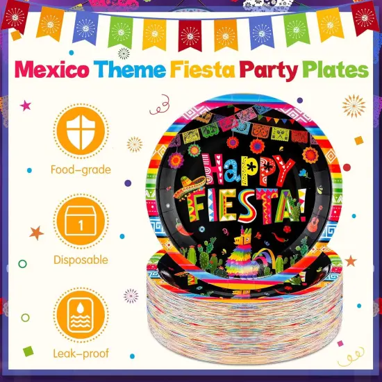 100 Pcs Mexican Paper Plates 7 Inch Disposable Fiesta Cake Dessert Plates Cinco De Mayo Party Decorations for Taco Tuesday Birthday Party Supplies(Fiesta Style) {4}