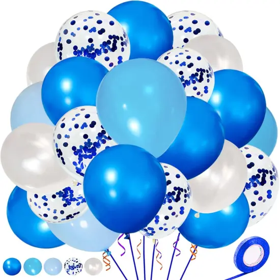 Royal Blue Latex Balloons 12 Inch Blue Confetti balloon pearl White balloons Royal Light Blue Party Balloons Kit for Birthday Party Decoration Supplies {1}