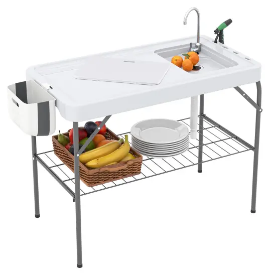 2 in 1 Foldable Fish Cleaning Workstation with Adjustable Drain Hose and Metal Frame {3}